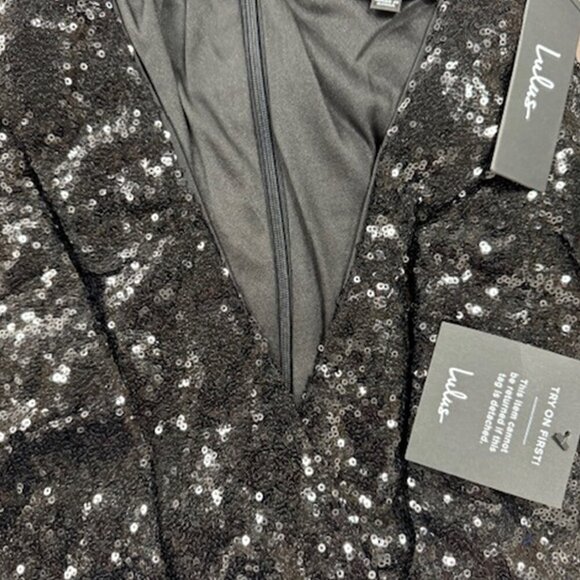 NWT Lulus Dazzling Entrance Black Sequin Long Sleeve Bodycon Mini Dress - Picture 6 of 9